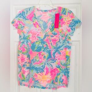 Lilly Pulitzer Etta V-Neck Top- Sunshine State Of Mind-NWT
